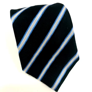 Donald J Trump Silk Signature Repp Tie Mens Black Gray Blue Stripe Gold Logo Bar - Picture 1 of 7