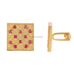Heated Ruby Gemstone with 18k Gold Plated Silver Cufflink #2589 - Picture 1 of 5
