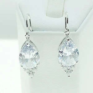 E4505 White Yellow Gold Plated Women Fashion Jewelry Dangle Drop CZ Earring - Picture 1 of 4