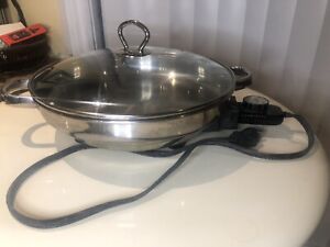 Rival 12 inch Electric Skillet Round Stainless Steel  SS120 w/ Glass Lid - VTG