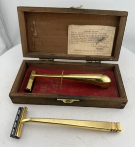 Vtg Franklin Barbershop Old Fashioned Luxury Razor In Wooden Box & Extra Razor - Picture 1 of 21