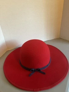 Janie & Jack Red Wide Brim Felt Hat W/blue Trim Size 6-8 great for holidays! NWT - Picture 1 of 6