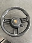 Porsche Cayenne Macan Taycan 992 Black Carbon Leather Steering Wheel Genuine Oem
