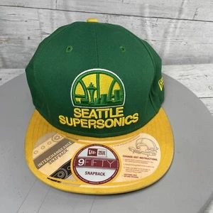 Seattle Supersonics Hat Men Green Yellow 9Fifty New Era NBA Snap Back Cap - Picture 1 of 10