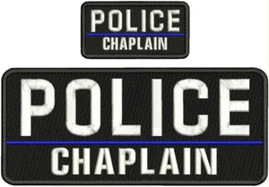 POLICE CHAPLAIN  EMBROIDERY PATCH 4X10 AND 2X4 HOOK ON BACK WHITE ON BLACK - Picture 1 of 1