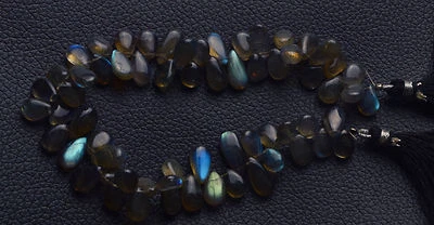 153.CT 9" Natural  Super Blue Fire Labradorite SMOOTH PEAR BEADS 9 TO 12 MM  - Image 1 of 2