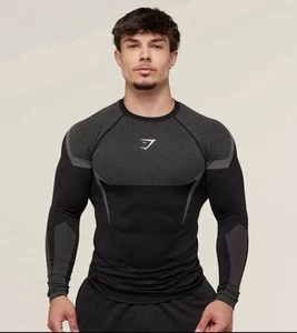 T-shirt manica lunga senza cuciture Gymshark Onyx 5.0 nero/grigio chiaro, taglia large - Foto 1 di 2