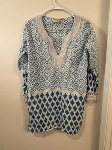 Roberta Roller Rabbit For Piperlime Cotton Metallic Neck Geo Print Tunic Sz M - Picture 1 of 9