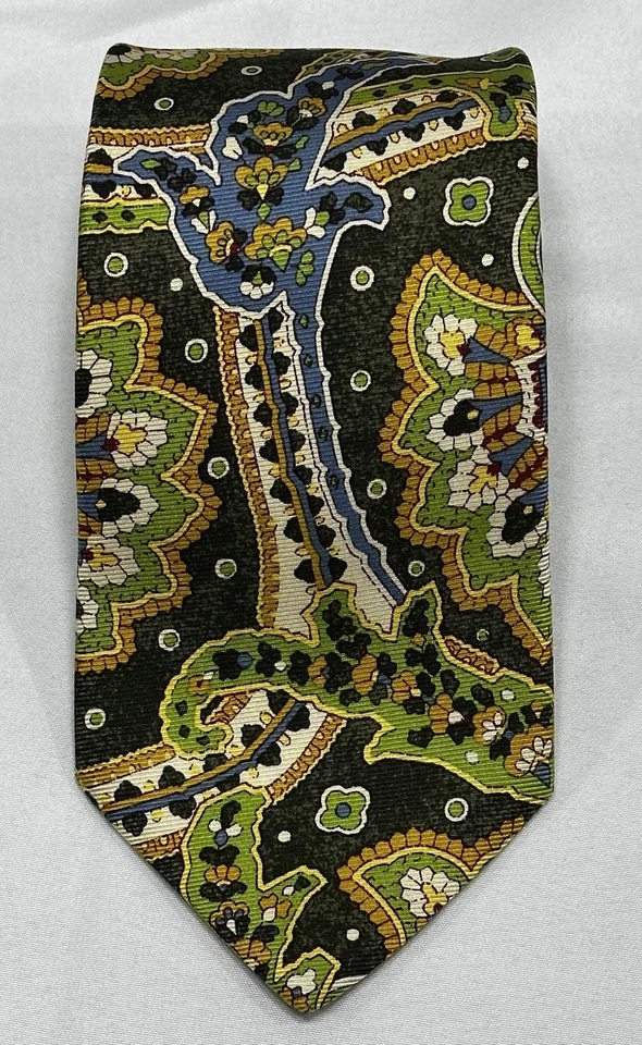 ETRO Milano Green Ornate Abstract Men's Silk Tie Made Italy Necktie 57" x 3.75” - Image 1 of 4