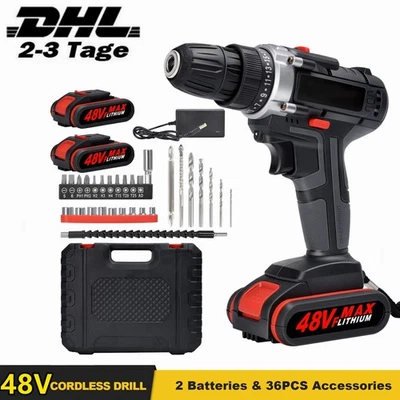 Akkuschrauber +Bohrschrauber 48V Max+ Akku+Ladegerät+Schlagbohr Funktion Matrix - Bild 1 von 4