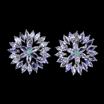 Pendientes de plata de ley 925 marquesa tanzanita esmeralda piedras preciosas joyería Foto 1 de 4