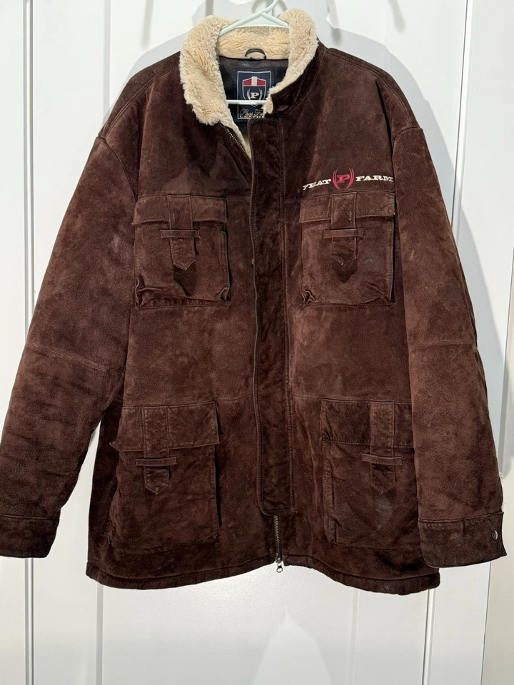 Phat Farm Men's Leather Heavy Shearling Jacket/Coat Men's XL Fur Lining Pockets - Image 1 of 4