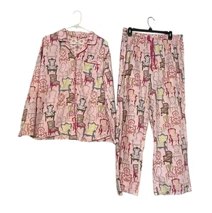 Nick & Nora Women Pajama Set Button Up Long Sleeve Cotton Antique Chair Pink  XL - Picture 1 of 7