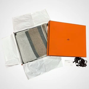 Manta grande Hermès Avalon H Logo cachemir beige marrón gris con caja sin usar - Imagen 1 de 5