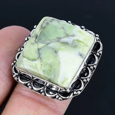 Anillo suizo enchapado en plata 925 de ópalo verde hecho a mano de EE. UU. talla 7,5 Foto 1 de 3