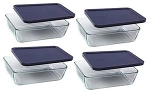 6-cup 7211 Rectangle Glass Food Storage Containers with Blue Plastic Lids - 4 - Picture 1 of 4