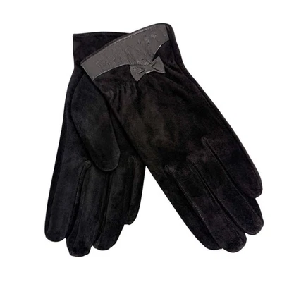Guantes con lazo de cuero de avestruz de gamuza negros Pierre Balmain vintage años 90 pequeños para mujer Foto 1 de 4