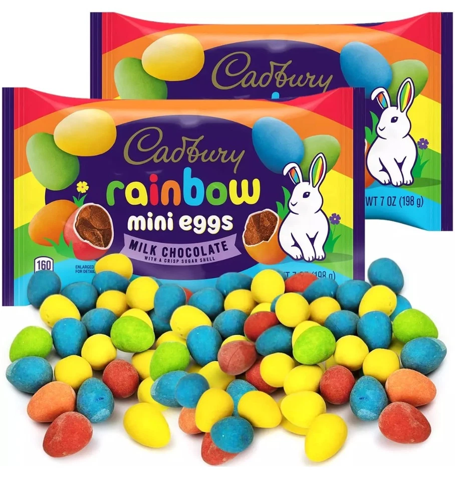 Cadbury Rainbow Milk Chocolate Mini Eggs 2-Bags 8 Oz. Each Best By 01/2026