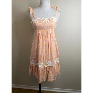 Lilly Pulitzer Cormick Leinen Kleid Gr. 0 Bindebänder orange rosa Blumen Sommer - Bild 1 von 10