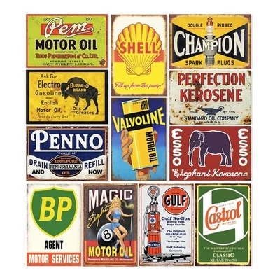12 placas de estanho reproduzidas para carro a gasolina óleo, bar doméstico, decoração de caverna do homem (búfalo) - Imagem 1 de 4