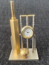 GTP  Miniature Two Tone Gold Cricket Bat &Wickets Novelty Collectors Clock -RARE