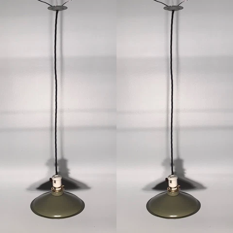 Pair Antique Pendant Lights With Industrial Shades Porcelain Sockets 84B Cover
