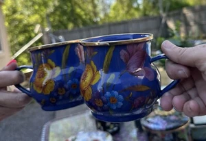 Mackenzie Childs Lapis Blue Flower Market Metall Emaille Kaffeetasse Becher Floral One - Bild 1 von 2