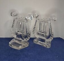 Pair of Mid-Century Fostoria Harp Lyre Heavy Clear Glass Bookends Music Decor