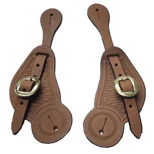 New Western Basket Weave or Silver Berry Concho Leather Spur Straps - Picture 1 of 6