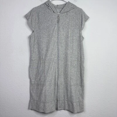 Stan Herman Robe Womens M Grey Sleeveless Terry Hooded Zip Lounge Sleepwear - Image 1 of 4