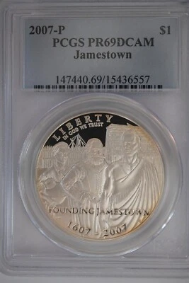 2007 P Jamestown $1 Silver 400th Anniversary coin-PCGS PR69 DCAM - Image 1 of 2