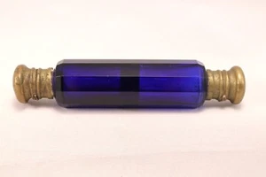 ANTIQUE VICTORIAN FRENCH COBALT GLASS PERFUME BOTTLE 10 SIDE DOUBLE ENDED - Picture 1 of 9