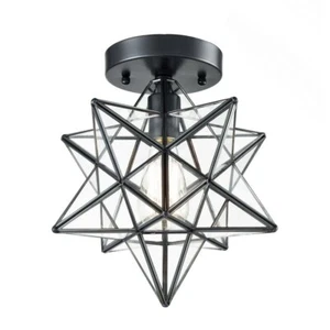 Industrial Black Copper Moravian Star Ceiling Light 12-inch Clear Glass Shade - Picture 1 of 6
