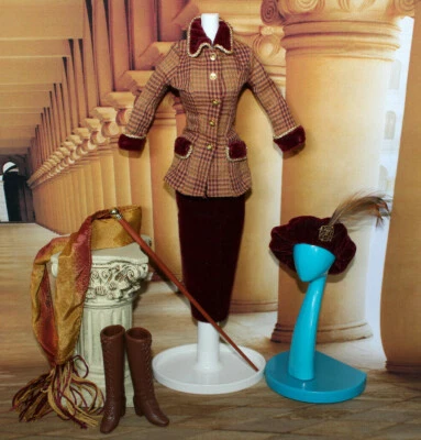 7pc Barbie Outfit Suit Autumn Brown Burgundy Hat Scarf Boots fits Silkstone FR - Image 1 of 4