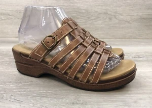 Dansko Women’s Sandal Basketweave Brown Leather Open Toe Slide Shoe Size 8.5 - Picture 1 of 9