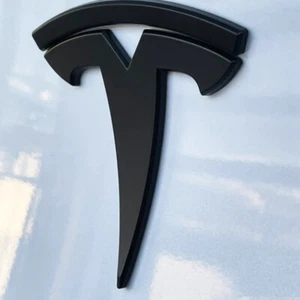 (Set of 2) Matt Black Hood & Tailgate Badge Logo Cover for Tesla Model 3 (19-23) - Picture 1 of 3