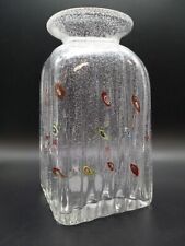 Millefiori Clear ribbed bubbled square hand blown art glass vase