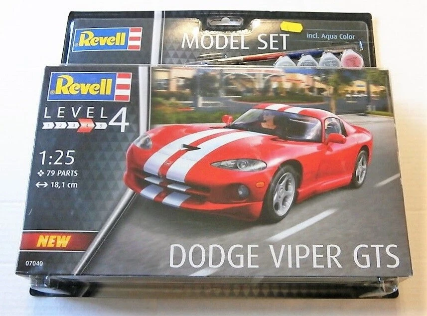 REVELL 1:25 MODEL SET KIT CAR AUTO DODGE VIPER GTS CON COLLA E COLORI   67040 - Immagine 1 di 1