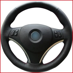 Black Leather Car Steering Wheel Cover for BMW E90 320i 325i 330i 335i E87 120i - Picture 1 of 7