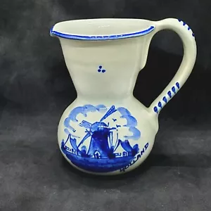 Vintage Zenith Delft Blue Hand Painted Pottery Pitcher Holland Windmill 3.5" - Picture 1 of 7