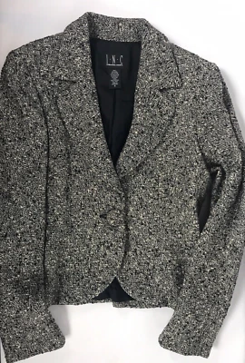 Blazer feminino INC preto/prata mistura de lã um botão tamanho 8 - Imagem 1 de 4