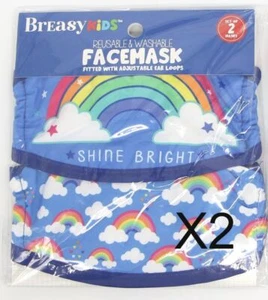 Breasy Kids 2 Face Masks Rainbows Reusable & Washable Summer Masks - Picture 1 of 2