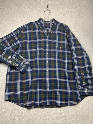 Ralph Lauren Shirt Mens 4XB Big Tall Blue Green Plaid Oxford Cloth Flesh Pony - Image 1 of 4