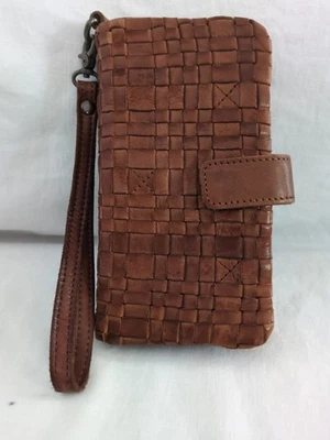 Cartera Kane M Cremallera Cuero Marrón Tejido Algodón Forro Muñequera Todo en Uno  Foto 1 de 4