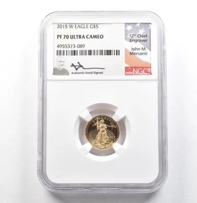 2015-W $5 American Gold Eagle Mercanti 1/10 Oz PF70 UCAM NGC *0101 - Image 1 of 3