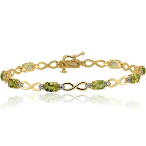 10K Solid Yellow Gold Peridot Diamond Infinity Love Knot Chain Bracelet - Picture 1 of 12