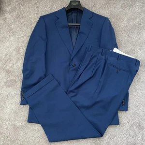 Canali Mens Blue Solid Blazer Jacket Pants 2 Piece Suit Set 44L L 44 36 x 30 - Picture 1 of 22