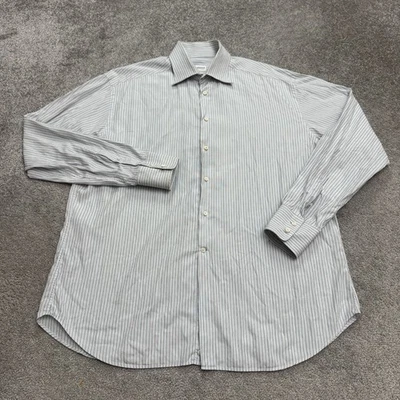 Camisa de Vestir Armani Collezioni Para Hombre 17 43 Grande Azul Rayas Algodón Trabajo Clásico Foto 1 de 4