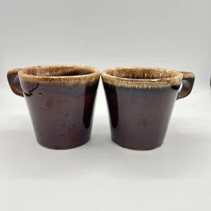Vintage Rumpf Keramik Ofenfest USA Braun Tropfglasur Kaffeetassen Tassen 2er Set - Bild 1 von 20