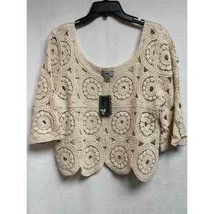 Maglione YAIRA filato nuovo con etichetta uncinetto crop circle XL avorio donna top - Foto 1 di 6